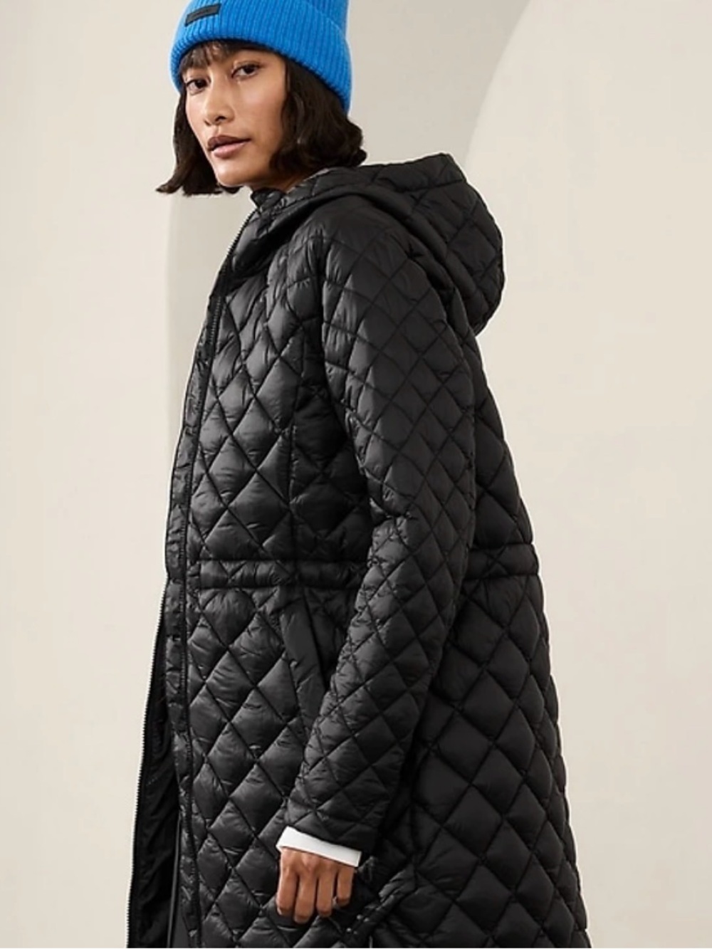 Athleta Black whisper featherless Long Puffer Coat